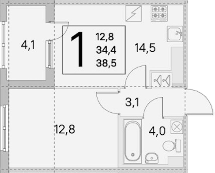 1-комнатная квартира 34.4 м², 2/5 эт., ЖК «ЮгТаун. Олимпийские кварталы»